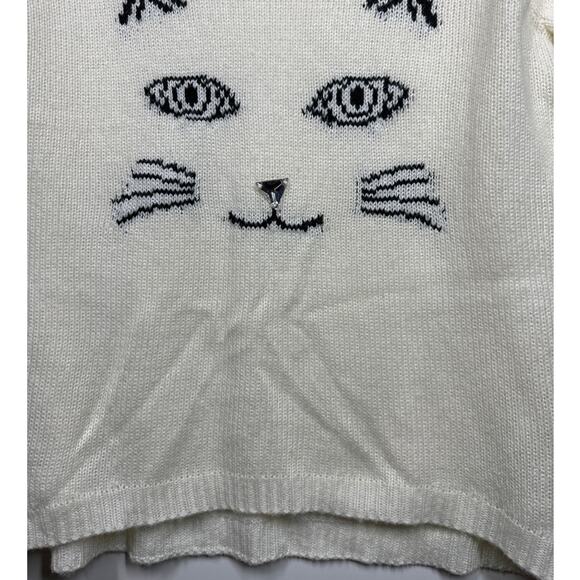 t/o Sweaters Cat Face Knit Long Sleeves White Sweater Size XL - Picture 3 of 11